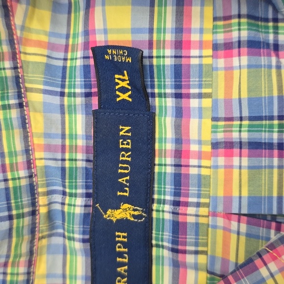 PALPH LAUREN Men's XXL Blue Yellow Pink Plaid Shirt 100% Cotton - Picture 3 of 7